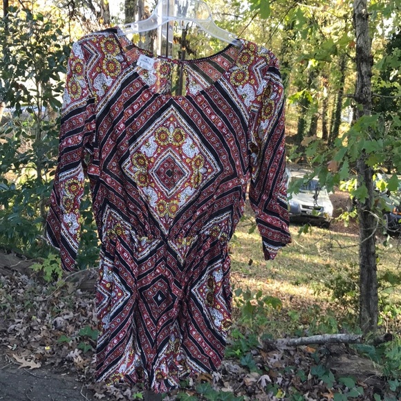 O’Neill Open Back 3/4 Sleeves Romper Floral Diamond Design Shorts Side Pockets S - Picture 5 of 11